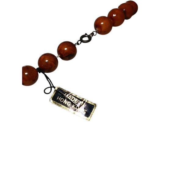Vintage Necklace Marbelized Browns String Beaded Made in Hong Kong New Old Stock - Picture 11 of 16